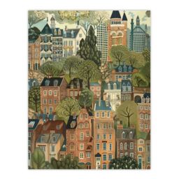 "Artery8 Townhouses in Trees Cityscape Painting Wall Art Print - Size: W12"" x H16""" - thumbnail 1