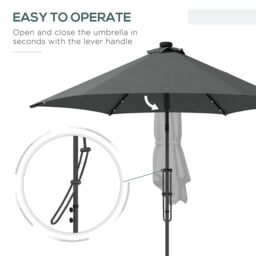 OUTSUNNY 3(m) Cantilever Garden Parasol Umbrella W/ Solar LED & Cover in Dark Grey - thumbnail 4