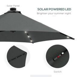 OUTSUNNY 3(m) Cantilever Garden Parasol Umbrella W/ Solar LED & Cover in Dark Grey - thumbnail 6