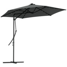 OUTSUNNY 3(m) Cantilever Garden Parasol Umbrella W/ Solar LED & Cover in Dark Grey - thumbnail 2