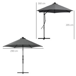 OUTSUNNY 3(m) Cantilever Garden Parasol Umbrella W/ Solar LED & Cover in Dark Grey - thumbnail 3