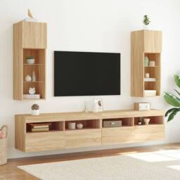 Berkfield Home TV Cabinets with LED Lights 2 pcs Sonoma Oak 30.5x30x90 cm in Light Brown