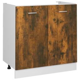 Berkfield Home Sink Bottom Cabinet Smoked Oak 80x46x81.5 cm Engineered Wood in Brown - thumbnail 1