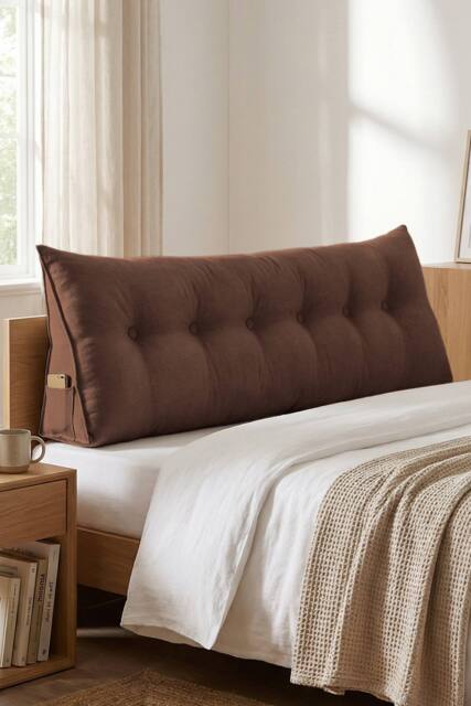Storage Pocket Design Washable Headboard Wedge Pillow in Brown - Size: Large - image 1