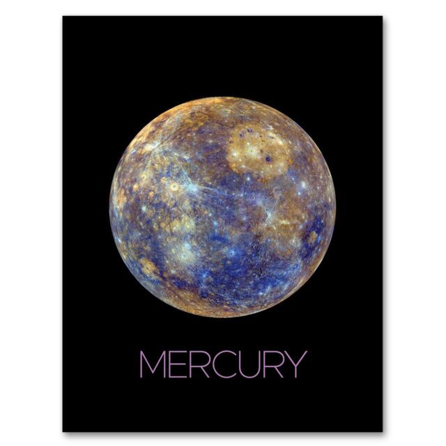 Artery8 Wall Art Print Nasa Explore Mercury Messenger Spacecraft Space Planet Hokusai Crater Blue Yellow Art Framed in Black - Size: A4 - image 1