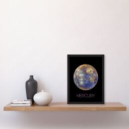 Artery8 Wall Art Print Nasa Explore Mercury Messenger Spacecraft Space Planet Hokusai Crater Blue Yellow Art Framed in Black - Size: A4 - thumbnail 4