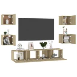 Berkfield Home 6 Piece TV Cabinet Set Sonoma Oak Engineered Wood in Light Oak - thumbnail 3