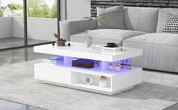 Merax Modern High Gloss LED Coffee Table, Centre Sofa Table with 2 Drawers in White - thumbnail 2