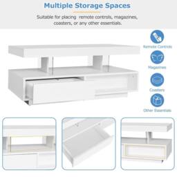 Merax Modern High Gloss LED Coffee Table, Centre Sofa Table with 2 Drawers in White - thumbnail 5