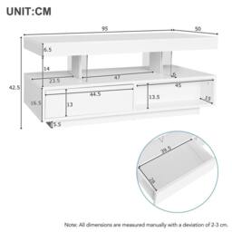 Merax Modern High Gloss LED Coffee Table, Centre Sofa Table with 2 Drawers in White - thumbnail 7