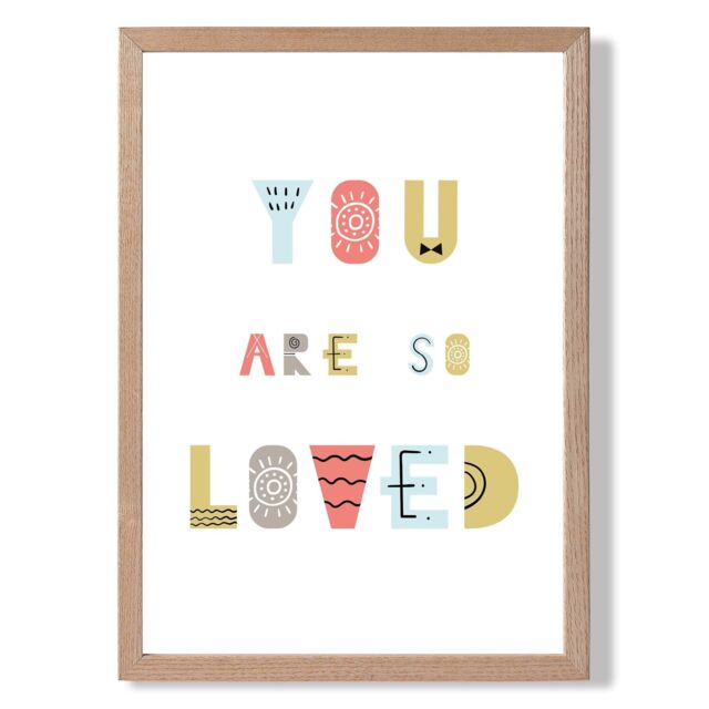 ARTZE Cute You are so loved Blue Scandi Quote Framed Print SIZE: A2 with Oak Frame in Pale Blue - Size: A4 - image 1