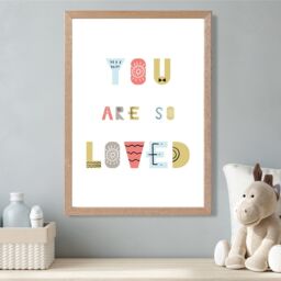 ARTZE Cute You are so loved Blue Scandi Quote Framed Print SIZE: A2 with Oak Frame in Pale Blue - Size: A4 - thumbnail 2