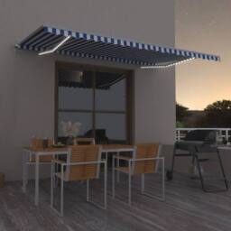 Berkfield Home Manual Retractable Awning with LED 500x350 cm Blue & White - thumbnail 2