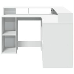 Berkfield Home Desk with LED Lights White 130x130x91 cm Engineered Wood - Size: 130 x 130 x 91 cm - thumbnail 6
