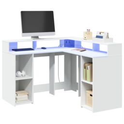 Berkfield Home Desk with LED Lights White 130x130x91 cm Engineered Wood - Size: 130 x 130 x 91 cm
