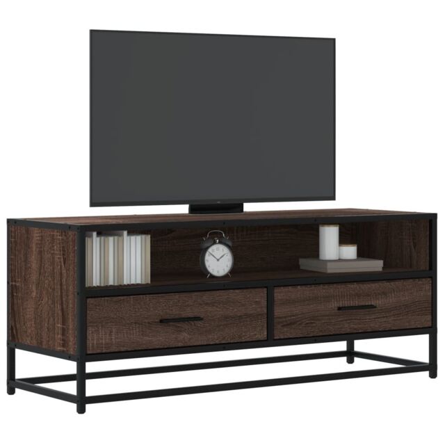 Berkfield Home TV Cabinet Brown Oak 100x34.5x40 cm Engineered Wood & Metal - image 1
