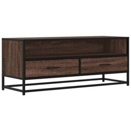 Berkfield Home TV Cabinet Brown Oak 100x34.5x40 cm Engineered Wood & Metal - thumbnail 2