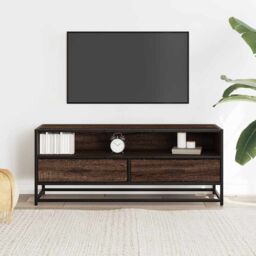 Berkfield Home TV Cabinet Brown Oak 100x34.5x40 cm Engineered Wood & Metal - thumbnail 3