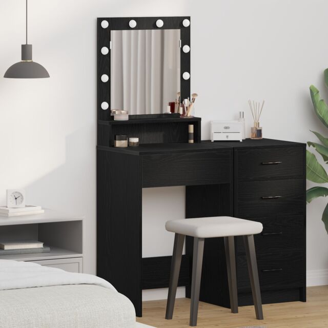 Berkfield Home Black Oak Dressing Table with LED Lights - 50x41x135 cm - Size: 50 x 41 x 135 cm - image 1