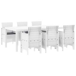 Berkfield Home Modern 7 Piece Garden Dining Set with Cushions White Poly Rattan - thumbnail 3