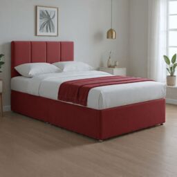 "Bed Time UK Plush Divan Bed with Mattress 20"" Vertical Line Headboard 2 Drawers in Red - Size: Double" - thumbnail 3