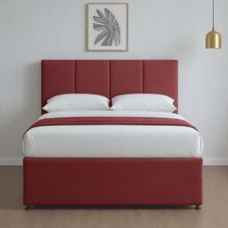 "Bed Time UK Plush Divan Bed with Mattress 20"" Vertical Line Headboard 2 Drawers in Red - Size: Double" - thumbnail 2