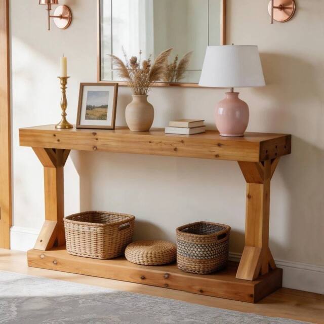 VOGREX Narrow Console Table Wood Accent Sofa Entryway Table in Brown - image 1