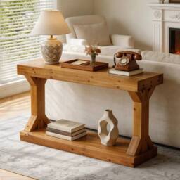 VOGREX Narrow Console Table Wood Accent Sofa Entryway Table in Brown - thumbnail 3