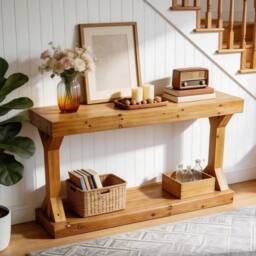 VOGREX Narrow Console Table Wood Accent Sofa Entryway Table in Brown - thumbnail 5