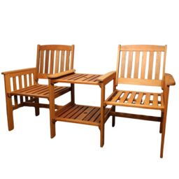 Samuel Alexander 2 Person Wooden Garden Bench Love Seat & Table Garden Furniture in Brown - thumbnail 6