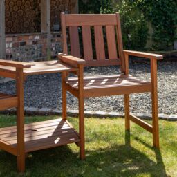 Samuel Alexander 2 Person Wooden Garden Bench Love Seat & Table Garden Furniture in Brown - thumbnail 4