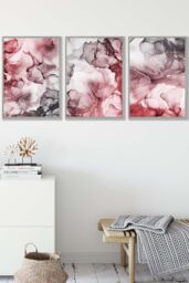 Abstract Floral Fluid in Red and Grey Framed Wall Art - Medium