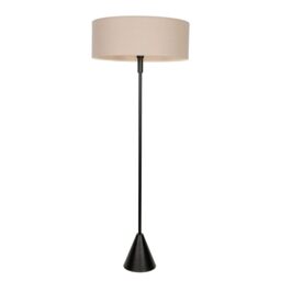 ValueLights Mitch Natural Linen Squat Lamp Shade Wooden Single Triangle Floor Lamp in Black - thumbnail 2