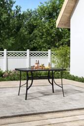 H&O Direct Rectangle Tempered Glass Outdoor Coffee Table with Parasol Hole in Black - thumbnail 2