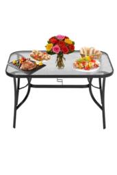 H&O Direct Rectangle Tempered Glass Outdoor Coffee Table with Parasol Hole in Black - thumbnail 4