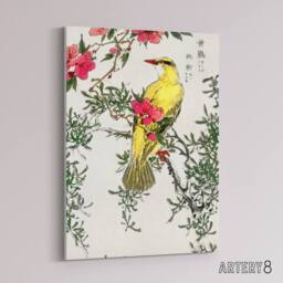 "Artery8 Bush Warbler & Drooping Peach Tree Canvas Wall Art Print Kashu - Size: W18"" x H24""" - thumbnail 2