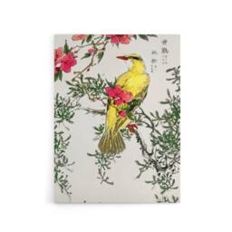 "Artery8 Bush Warbler & Drooping Peach Tree Canvas Wall Art Print Kashu - Size: W18"" x H24""" - thumbnail 1