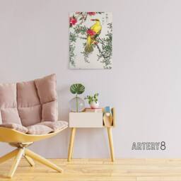 "Artery8 Bush Warbler & Drooping Peach Tree Canvas Wall Art Print Kashu - Size: W18"" x H24""" - thumbnail 3