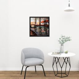 "Artery8 Wall Art Print Lawson River Landscape Bridge House Painting Square Framed Picture 16X16 Inch in Black - Size: W16"" x H16""" - thumbnail 2