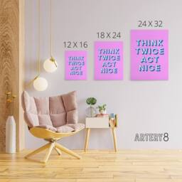 "Artery8 Think Twice Act Nice Pink Blue Bold Simple Canvas Wall Art Print - Size: W12"" x H16""" - thumbnail 4