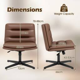 Kelvenix PU Leather Wide Swivel Computer Task Chair in Brown - Size: 0.6m2 - thumbnail 2