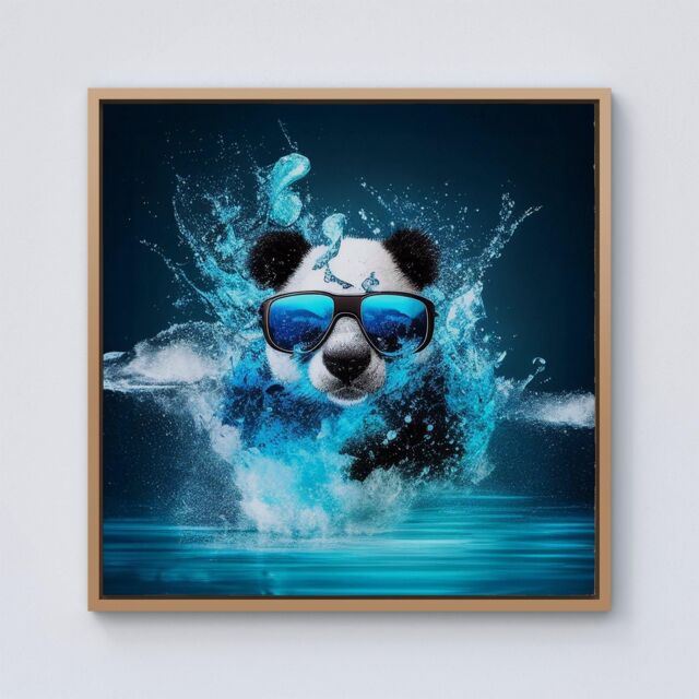 "Warren Reed - Designer Panda With Glasses Splashart Water Framed Canvas in Light Brown - Size: W16"" x H16""" - image 1