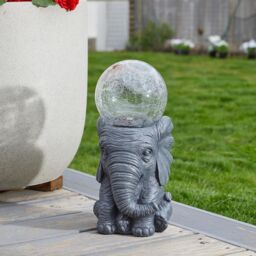 mysmartbuy Solar Powered LED Elephant Garden Ornament with Light Up Glass Ball in Grey - thumbnail 1