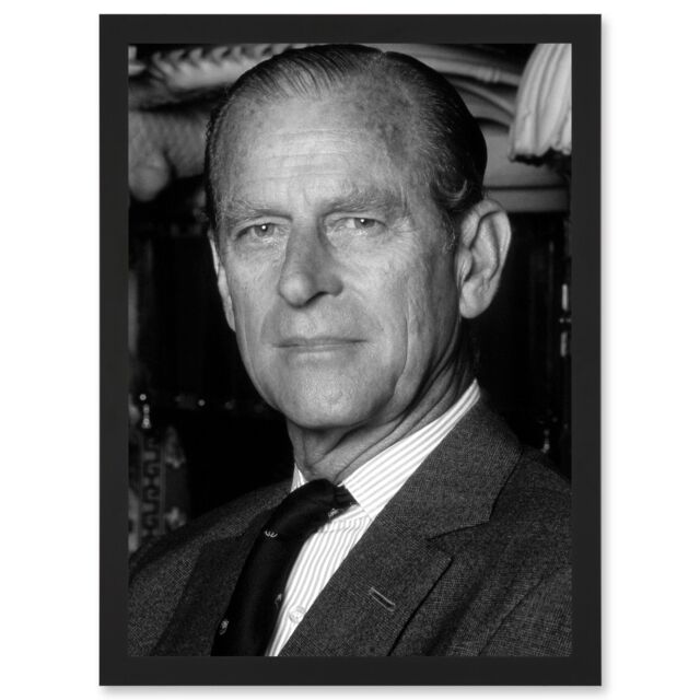 Artery8 Warren Portrait Prince Philip Duke Edinburgh Photo Artwork Framed Wall Art Print A4 in Black - image 1