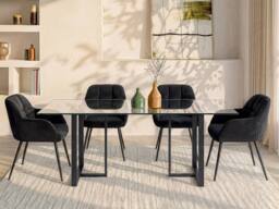 Vente-unique 6-Seat Dining Table - Tempered Glass & Metal - Transparent & Black in Clear - thumbnail 3
