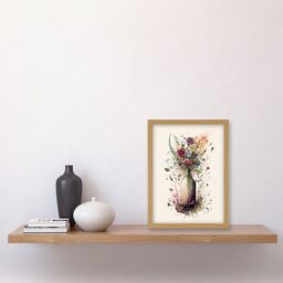 Artery8 Spring Wildflower Floral Bouquet in a Wine Bottle Artwork Framed Wall Art Print A4 in Light Oak - thumbnail 2