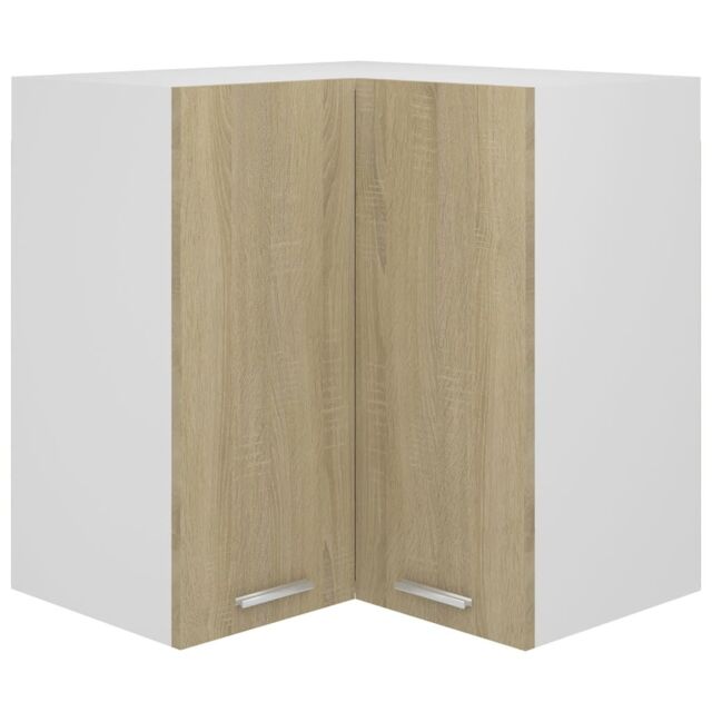 Berkfield Home Hanging Corner Cabinet Sonoma Oak 57x57x60 cm Engineered Wood in Brown - Size: 57 x 57 x 60 cm - image 1