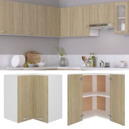 Berkfield Home Hanging Corner Cabinet Sonoma Oak 57x57x60 cm Engineered Wood in Brown - Size: 57 x 57 x 60 cm - thumbnail 2
