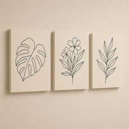 "Mafett Set of 3 Botanical Canvas Wall Art Black Line - Size: W24"" x H32""" - thumbnail 3