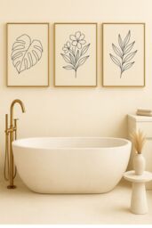 "Mafett Set of 3 Botanical Canvas Wall Art Black Line - Size: W24"" x H32"""